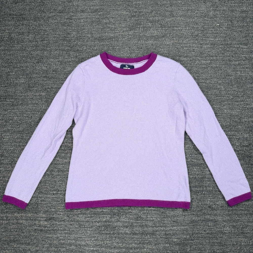 Lands End Cashmere Sweater Women Small Long Sleeve Crew Neck Ringer Lavender